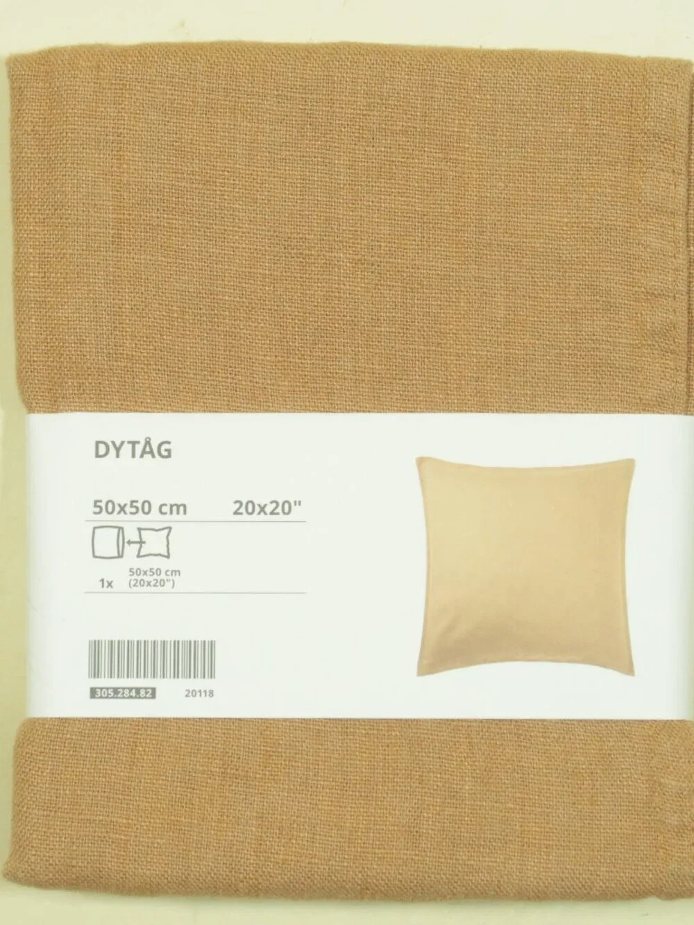 Ikea Dytag Cushion Cover Linen Square Pillow 20” x 20” Dark Beige Lot of 2 New